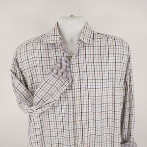 Jack Stone Thomas Dean Large Cream W/ Orange Blue Plaid Flip Cuff Dress‎ Shirt
